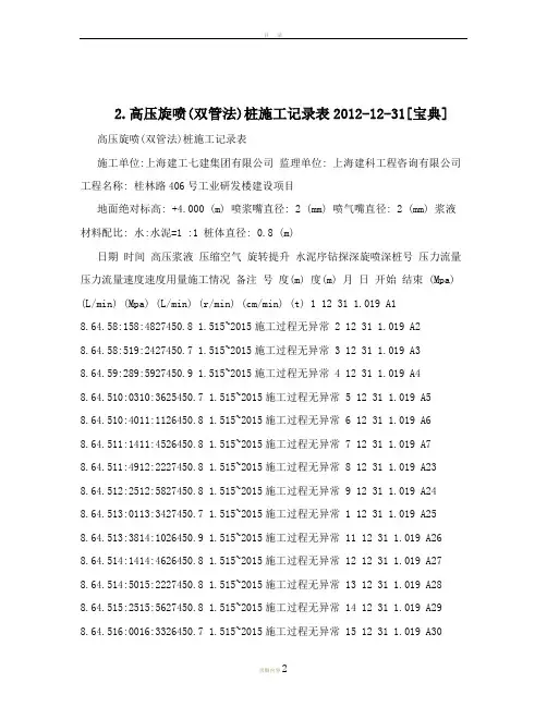 2.高压旋喷(双管法)桩施工记录表2012-12-31[宝典]