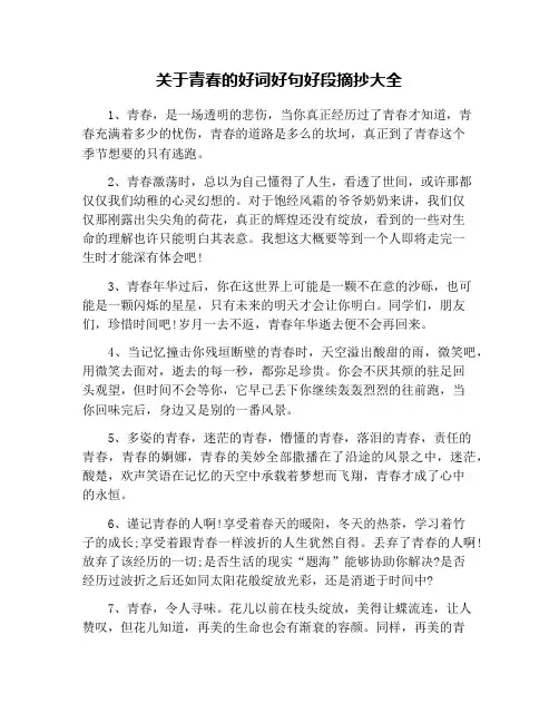 关于青春的好词好句好段摘抄大全