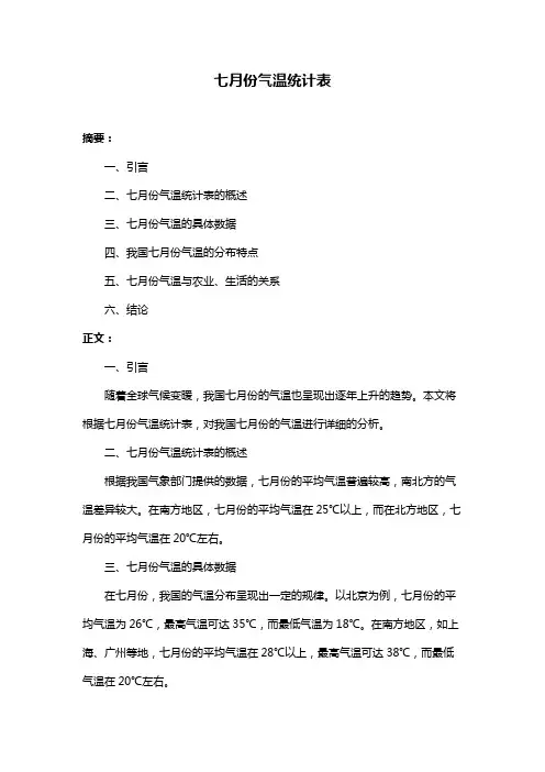 七月份气温统计表
