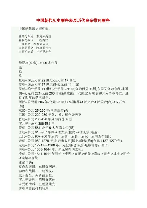 中国朝代历史顺序表格及历代皇帝排列顺序