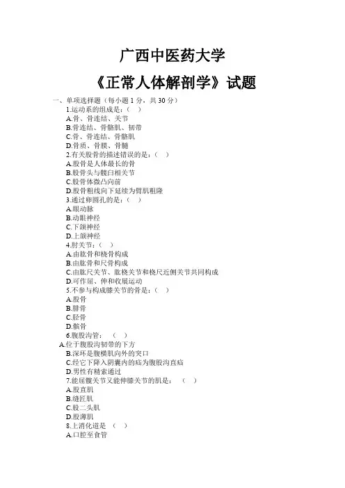 广西中医药大学(赛院)《正常人体解剖学》试题2