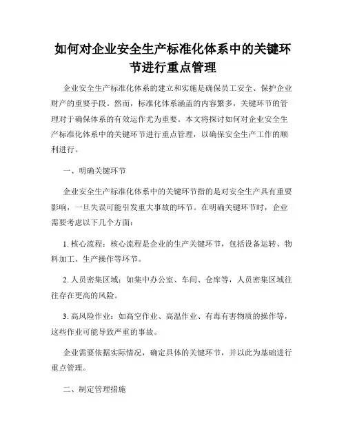 如何对企业安全生产标准化体系中的关键环节进行重点管理