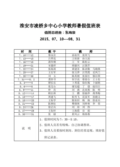 凌桥乡中心小学2015年教师暑假值班表