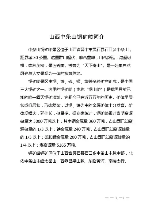 山西中条山铜矿峪简介