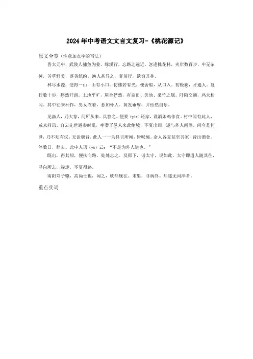 2024年中考语文文言文复习-《桃花源记》