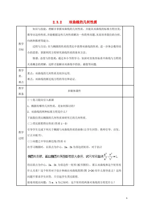 高中数学第二章圆锥曲线与方程2.3.2双曲线的几何性质教案文新人教A版选修2