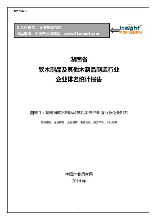 湖南省软木制品及其他木制品制造行业企业排名统计报告