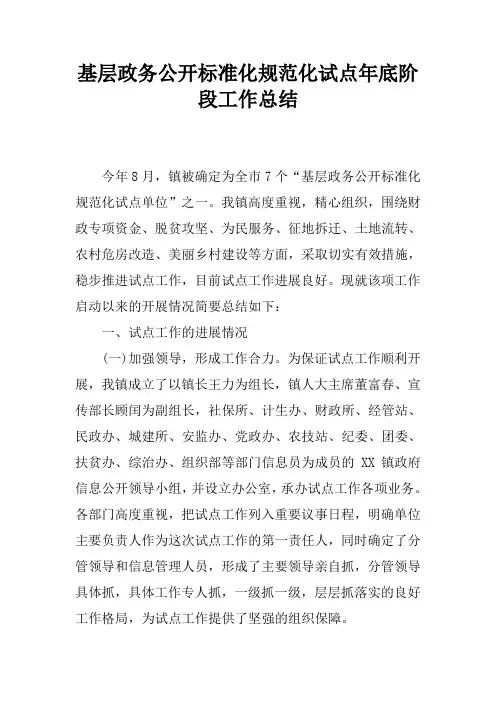 基层政务公开标准化规范化试点年底阶段工作总结