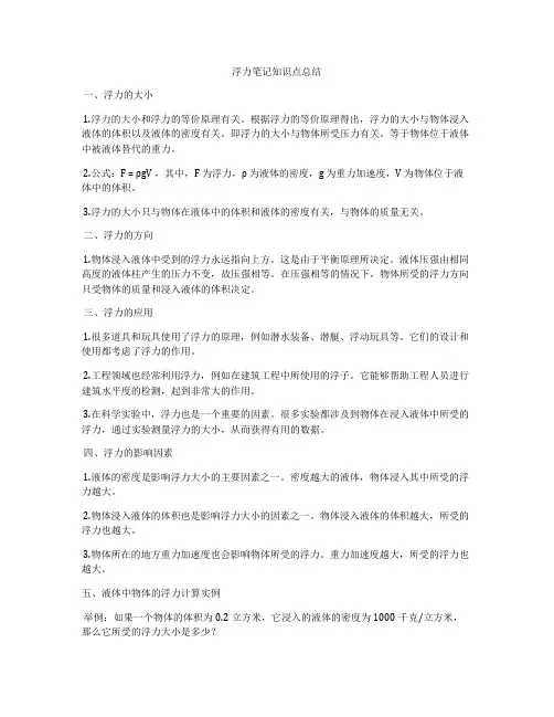 浮力笔记知识点总结