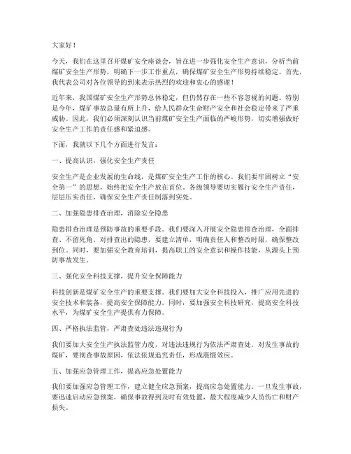 煤矿安全座谈会领导发言稿