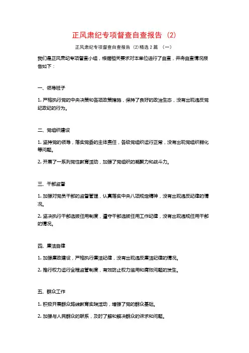 正风肃纪专项督查自查报告 (2)2篇