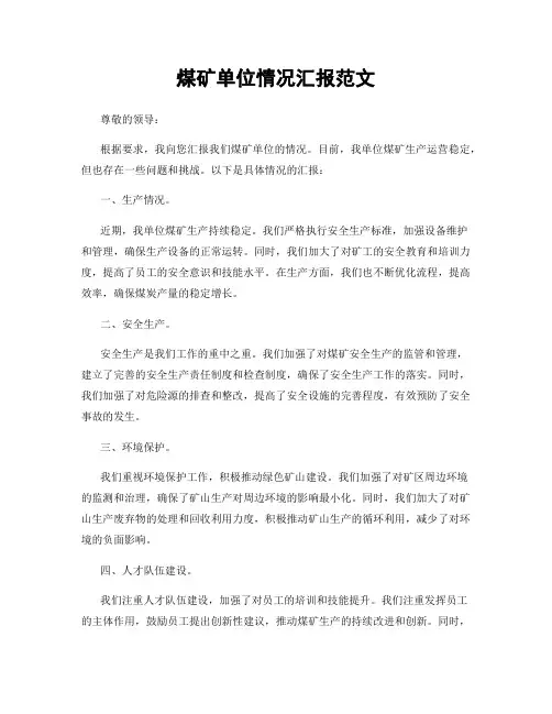 煤矿单位情况汇报范文