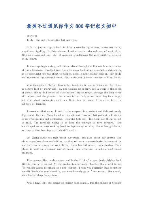 最美不过遇见你作文800字记叙文初中