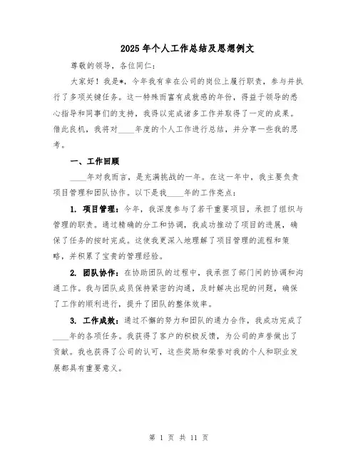 2025年个人工作总结及思想例文（6篇）