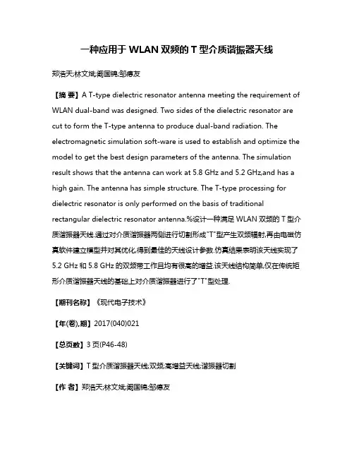 一种应用于WLAN双频的T型介质谐振器天线