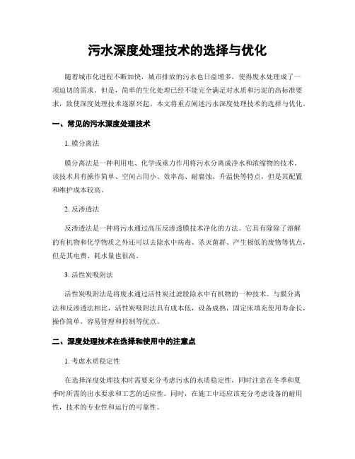 污水深度处理技术的选择与优化