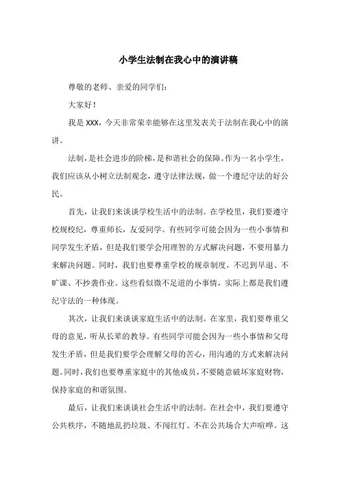 小学生法制在我心中的演讲稿