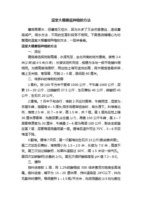 温室大棚蘑菇种植的方法