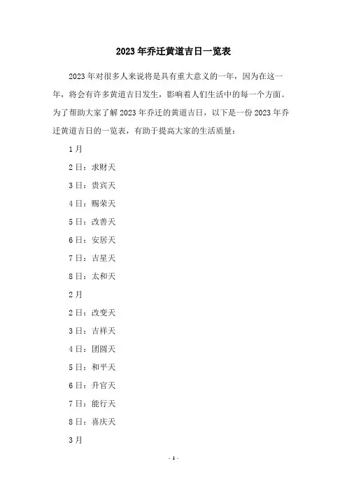 2023年乔迁黄道吉日一览表