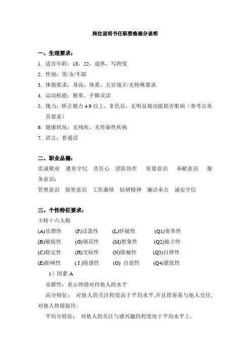 岗位说明书任职资格部分说明(DOC 6页)