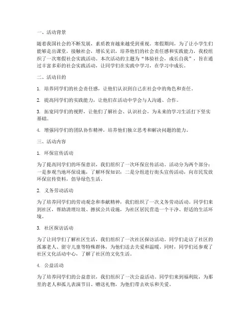 寒假小学生社会实践活动