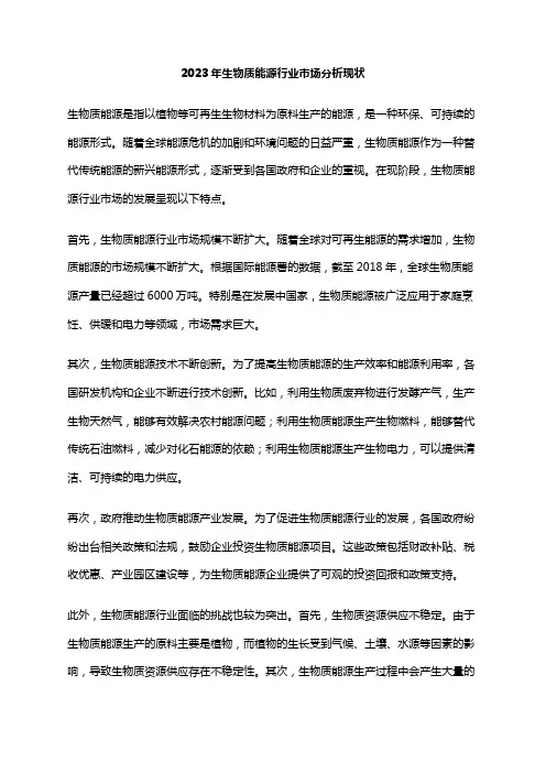 2023年生物质能源行业市场分析现状