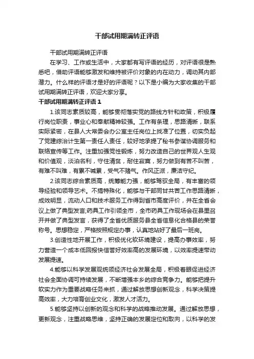 干部试用期满转正评语