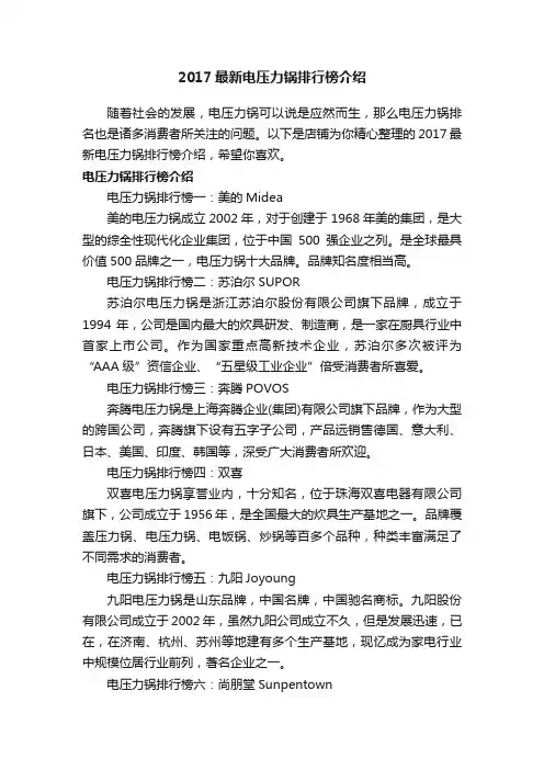 2017最新电压力锅排行榜介绍