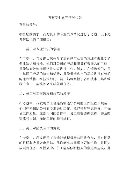 考察专业素养情况报告