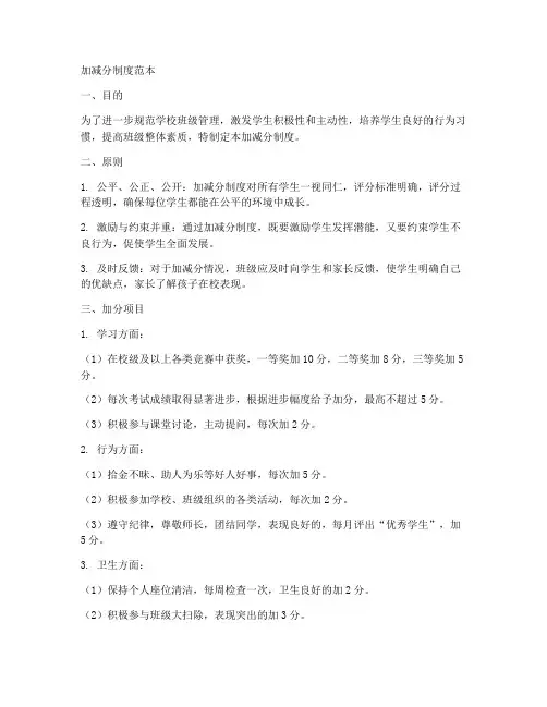 加减分制度范本