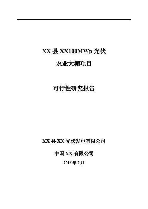 100MWp光伏农业大棚光伏发电项目可行性研究报告