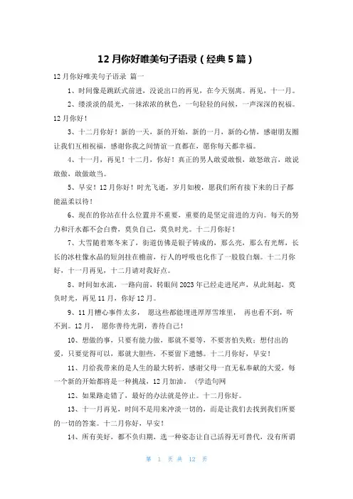 12月你好唯美句子语录(经典5篇)