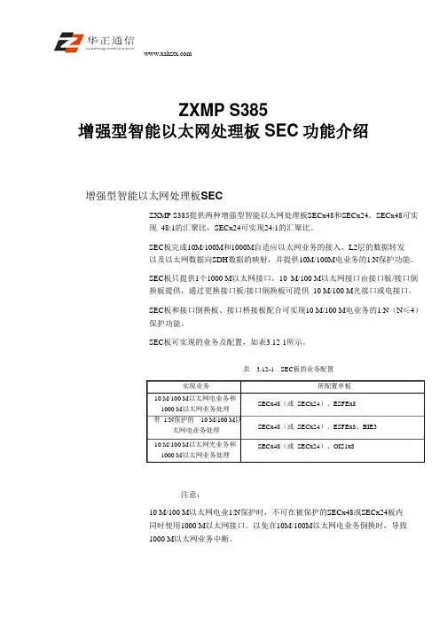 ZXMP S385增强型智能以太网处理板SEC功能介绍
