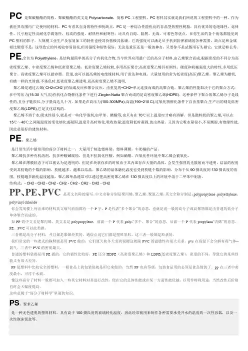 各种塑料材料的英文缩写和简介