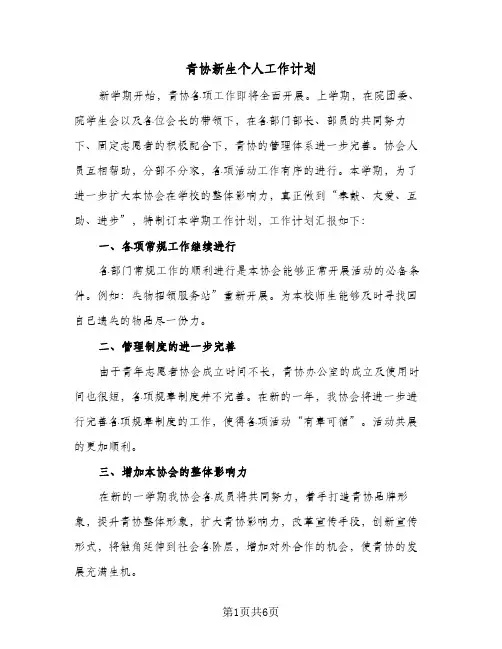 2024年青协新生个人工作计划（三篇）