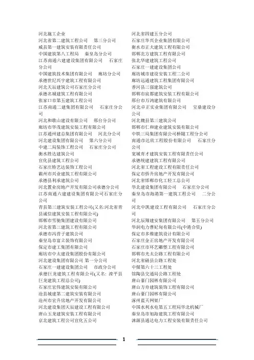 河北所有施工企业单位名单