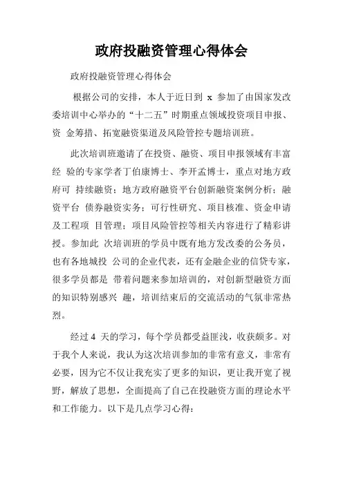 政府投融资管理心得体会