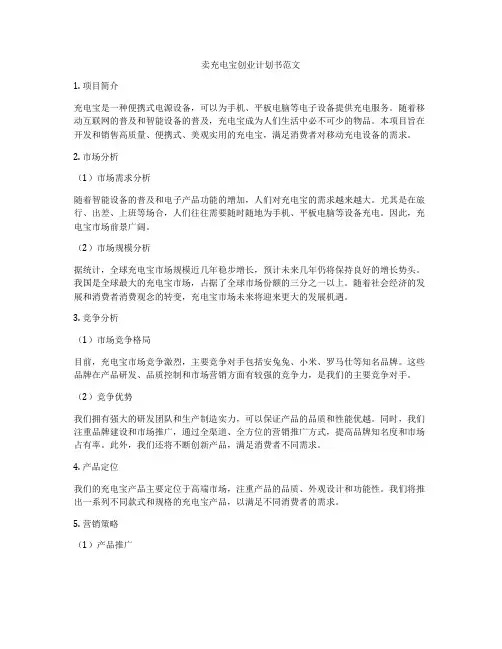 卖充电宝创业计划书范文
