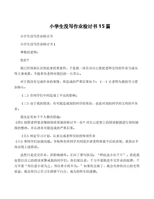 小学生没写作业检讨书15篇