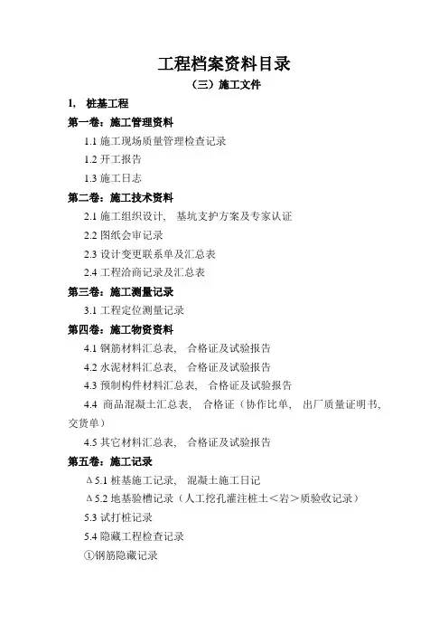 全套建筑工程施工资料目录