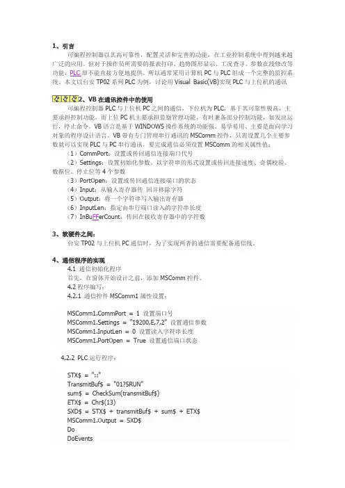 PLC与VB6.0串口通讯案例
