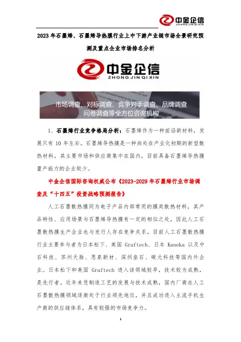 2023年石墨烯、石墨烯导热膜行业上中下游产业链市场全景研究预测及重点企业市场排名分析