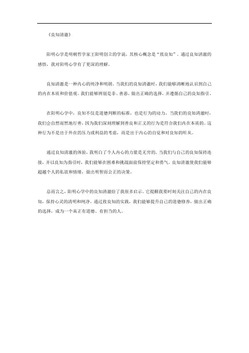 阳明心学良知清澈心得感悟