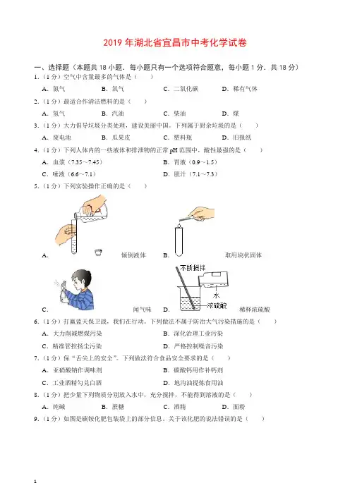 【精编】2019年湖北省宜昌市中考化学试卷.doc