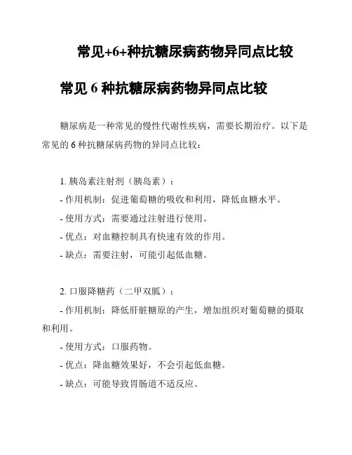 常见+6+种抗糖尿病药物异同点比较
