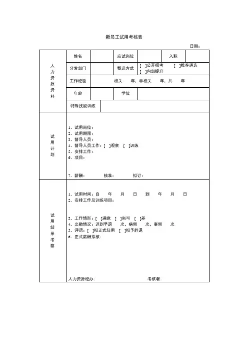 新员工试用考核表