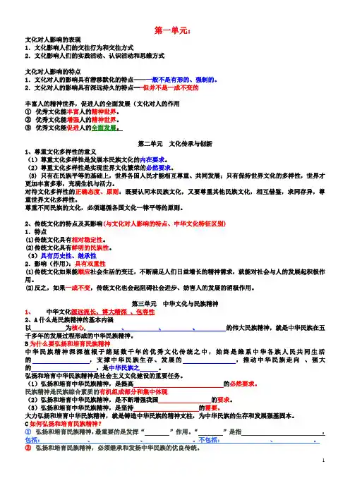 高中政治 文化生活高考主观题单元测试 新人教版必修3