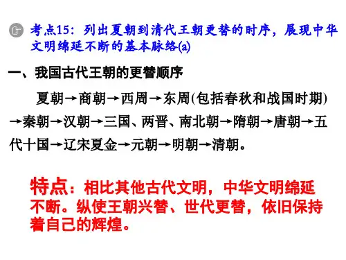 2018年浙江中考第一轮社会考点15列出夏朝到清代王朝更替的时序-展现中华文明绵延不断的基本脉络