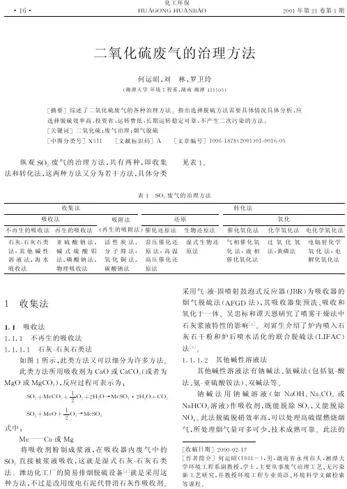 二氧化硫废气的治理方法