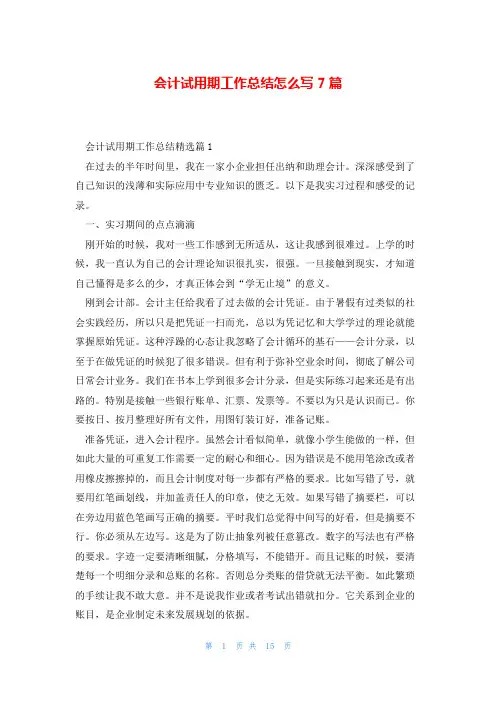 会计试用期工作总结怎么写7篇